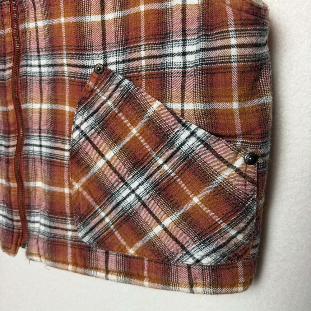Vintage 90s Columbia Orange Plaid Flannel Vest Zip-Up Women Size M Quilted Lined - Picture 5 of 8